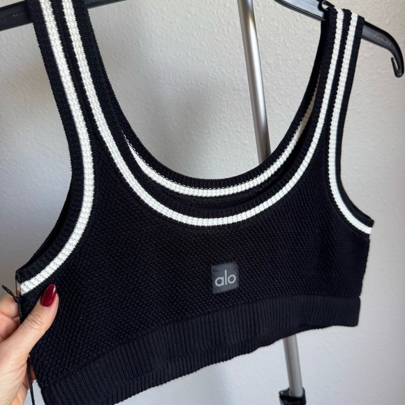 Alo Yoga Tennis Club Sweater Knit Bra Black/White Sports Sz M - Picture 8 of 9